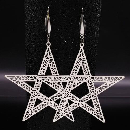 Five-Pointed Star Stainless Steel Dangle Earrings Women Jewelry Silver Color Big Earrings Jewelry estrella pendiente E1647S02