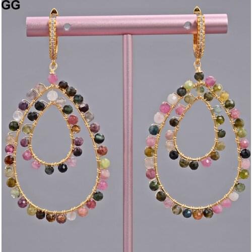 GuaiGuai Jewelry Natural Teardrop Multi Color Tourmaline Cz pave Lever back Dangle Earrings