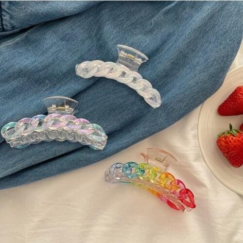 Women Fashion Rainbow Crystal Chain Hair Claw Gir Back Hairpin Hair Accessories