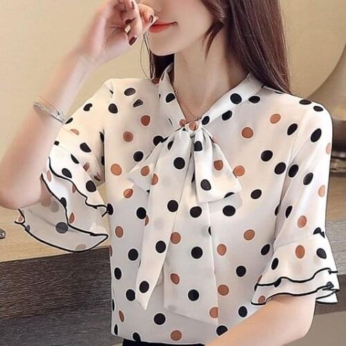 Womens Spring Summer Chiffon Blouses Casual Womens Short Sleeve Ruffles Shirts Peter pan Collar Blouses Womens Tops DF3432