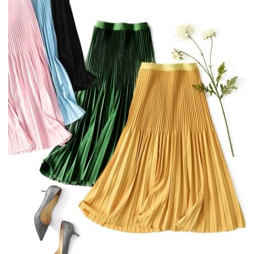Women new wide and thin medium length pleated high waist versatile fashionable pleated skirt