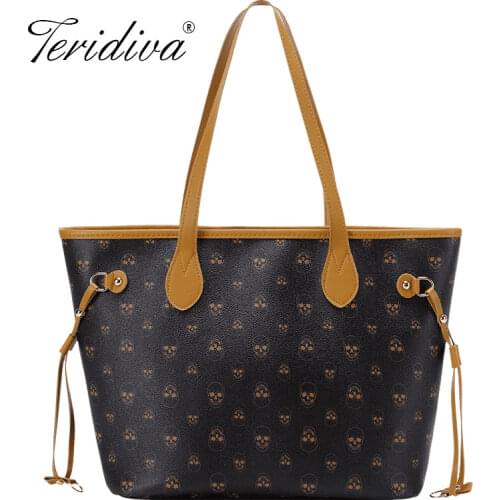 Famous Brand Luxury Women Shoulder Bag Large Capacity Totes Shopping Handbag Casual Purse Print Skull