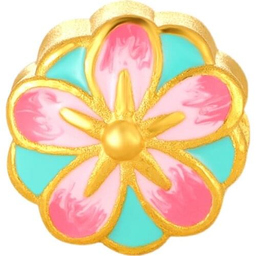 Pure 24K Yellow Gold Beads Women 999 Gold 9mm Round Flower Loose Beads