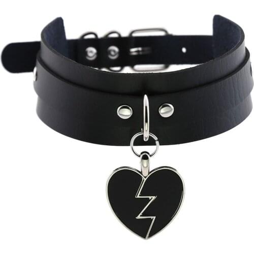 ZIMNO Goth Women Men Punk Goth Rivet Heart Pendant Leather Collar Sexy Choker Necklace Kawaii Accessories Fashion Egirl Jewelery