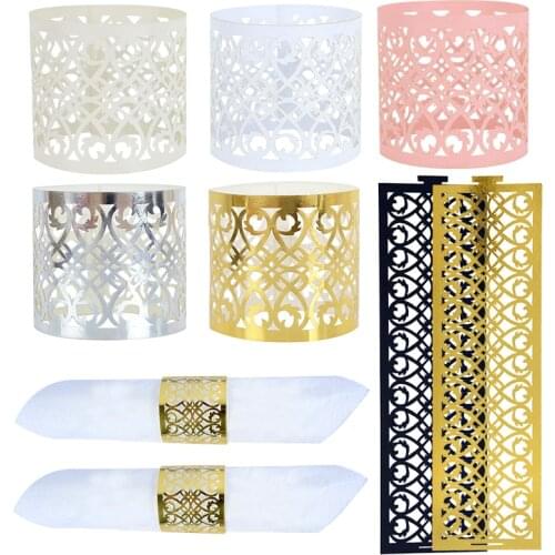 10/20Pcs Gold Silver Napkin Rings Holder Hollow Flower Pattern Napkin Towel Buckle For Dinner Wedding Birthday Party Table Decor