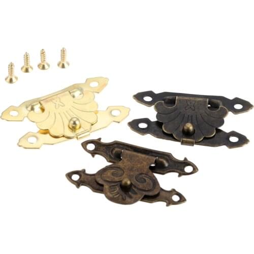 10Pcs Antique Brass/Gold Padlock Iron Hasp Lock Jewelry Gift Wooden Box Decor Latch Furniture Buckle Case Clasp 38*23mm w/screws