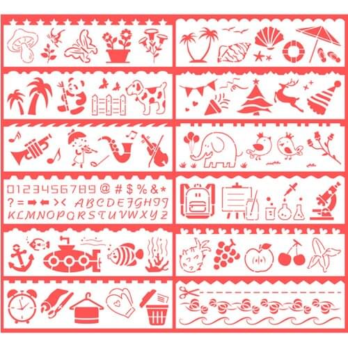 12pc Stencils Coloring Embossing Painting Template DIY Scrapbooking Diary Stamp Album Decoration Drawing Lace Ruler Reusable