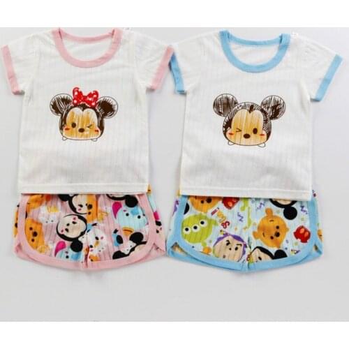 Summer Cartoon Mickey Minnie Mouse Kids Baby Boy Clothes Set Short Sleeve T Shirt+Pant Shorts 2Pcs Set Girl Clothing Sport Suit