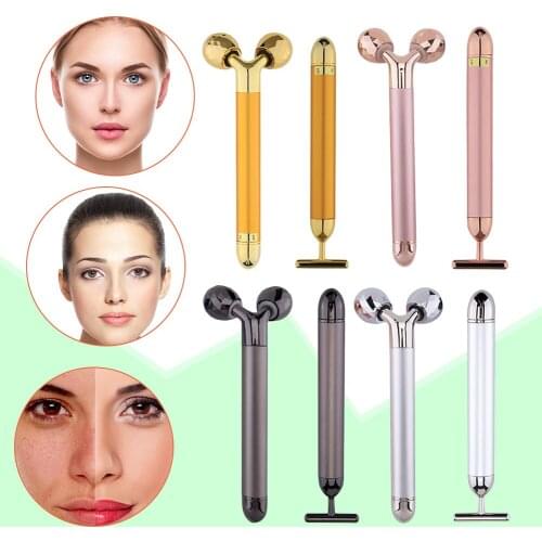2pcs 3D Face Vibration Massage Rod Facial Massager Anti Aging Skin Firm Roller Clean Exfoliating Instrument Spot Cleaner