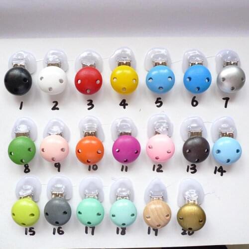 200PCS 20 Color Mix Natural Wood Baby Pacifier Dummy Suspender Holder Clips