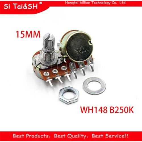 5PCS 250K ohm WH148 B250K 3pin Linear Potentiometer 15mm Shaft With Nuts And Washers Hot
