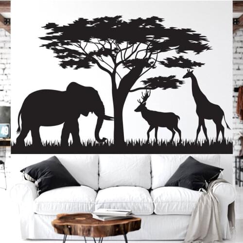 African Forest Animals Elephant, Giraffe, Deer Wall Sticker Vinyl Home Decor for Living Room Bedroom Decals Nusery Mural A9240
