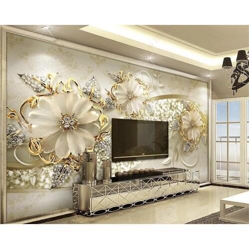 Beibehang Custom high-end wallpaper luxury golden 3d three-dimensional European pattern jewelry decoration TV background wall