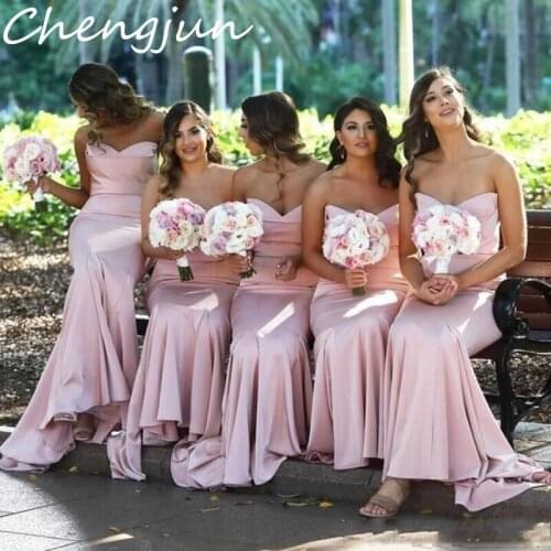 Chengjun 2019 Sexy Simple Sweetheart Fishtail Pink Long Bridesmaids Dresses