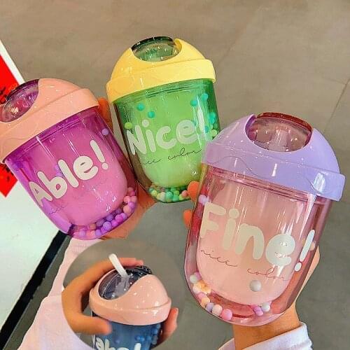 300ml Kids Water Bottles With Straw Cute Design Travel Drinking Cup Transparent Water Jug For Toddlers BPA Free Leak-proof