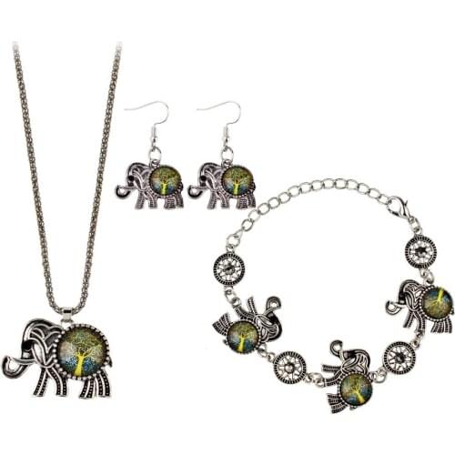 European And American Fashion Three Piece Bracelet Necklace Time Gem Life Tree Elephant Suit Women Long Hip Hoptassel