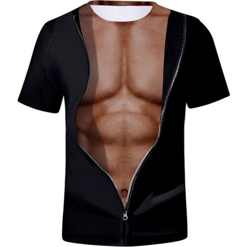 Mens 3D Printed T-Shirt Bodybuilding Simulated Muscle Tattoo T-Shirt Casual nude skin chest muscle Tee tshirt harajuku t shirt