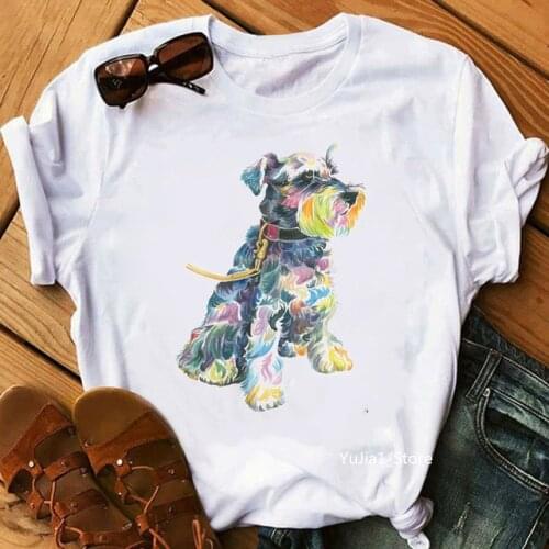 New arrival watercolor Schnauzer dog print tshirt femme summer top woman clothes kawaii tshirt friends gift girl tees
