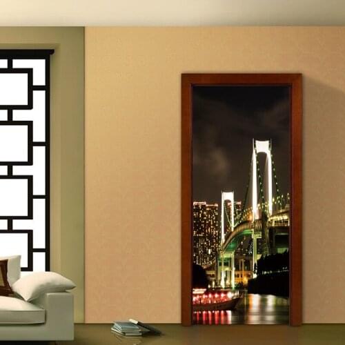 City Night landscape Paintting Door Wall Murals Stickers Wallpaper Room Decoration Living Room Bedroom Home Decals