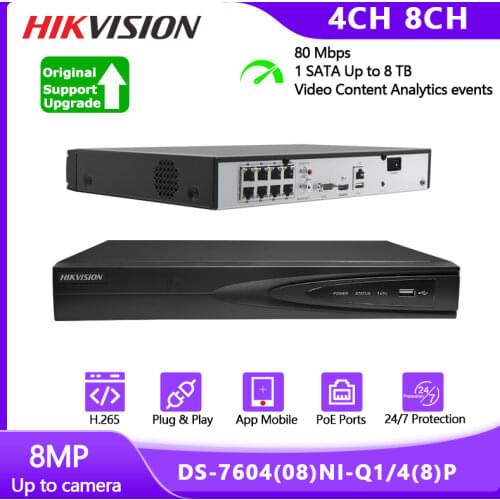 Hikvision 8MP 4K DS-7608NI-Q1/8P DS-7604NI-Q1/8P H.265+ 4/8CH POE NVR Security IP Camera Video Surveillance CCTV System Recorder