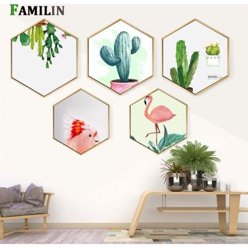 Nordic Style Green Plant Big Leaves Cactus Canvas Painting Hexagon Poster And Print Home Decor Wall Art Picture For Living Room