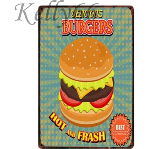 [ Kelly66 ] Hamburger Hot And Sign Tin Poster Home Decor Bar Wall Art Painting 20*30 CM Size y-1723