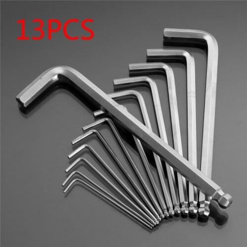 HQ 13pcs/set High Toughness Matterial Chrome Ball End Hex Allen Key Wrench Spanner Set 0.05 Inch to 3/8 Inch Wrench Set