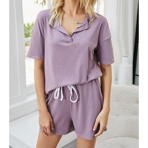 Summer Shorts Tracksuit Suit V Neck Loose T-shirt Drawstring Shorts Womens 2 Piece Set Two Piece Set Women New Wholesale 2021