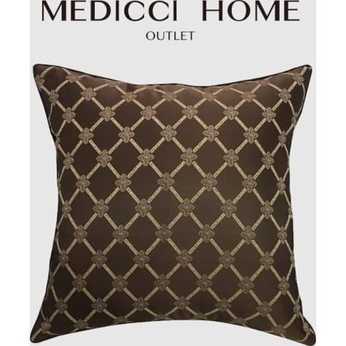 Medicci Home Decorative Cushion Cover Brown Monogram Geometric Jacquard Deluxe Throw Pillow Case Sofa Couch Bedroom Living Room