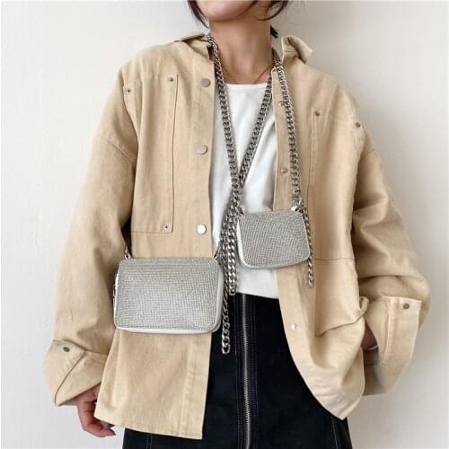Fashion Diamond Thick Chain Small Crossbody Bags For Women Unique Design Silver Necklack Pouch High Quality Mini Coin Purse 2021