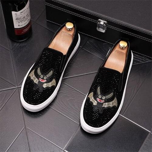 New Dandelion Spikes Flat Leather Sneaker Rhinestone Fashion Men embroidery Loafer Dress Smoking Slipper Casual Shoe S117
