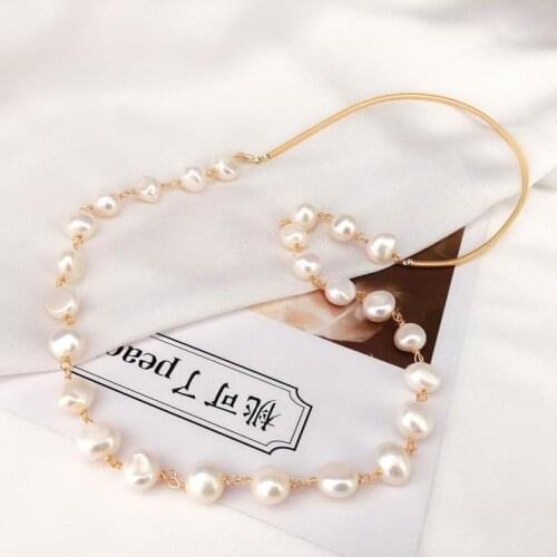 Korean Women Charms Necklace Exquisite Handmade 14K Gold Chain Necklace Natural Freshwater Pearl Anniversary Jewelry Gift Female