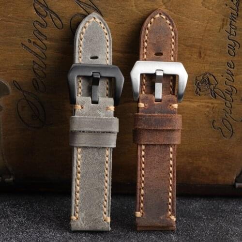 AAA Quality 20mm 22mm 24mm Brown Gray Crazy Horse Genuine Leather Watch band For PAM Military Big Pilot Watch Strap Bracelet