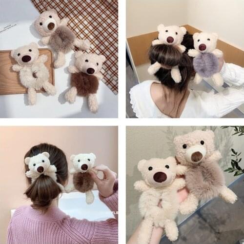 Hot Furry Head Bear Korean Elegant Hair Rope Bracelet Scrunchie Women Elastic Rubber Bands Accessories Girls Headdress Plush