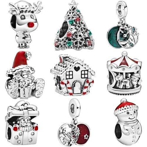 Christmas Gift 2020 Winter New Fit Original Pandora Bracelet 925 Sterling Silver Beads Christmas Santa Charm Women Jewelry