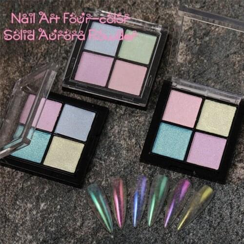 Aurora Pink Fairy Solid Nail Powder 4 Color Mirror Chrome Nail Glitter Pigment Dust Sponge Stick Metallic Nails Decoration