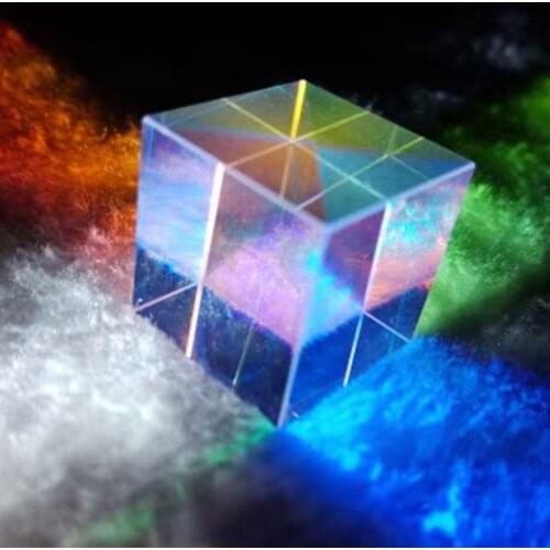 Prism Six-Sided Bright Light Combine Cube Prism Stained Glass Beam Splitting Prism Optical Experiment Instrument RGB Dispersion