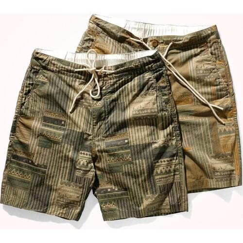 H390# Summer New American Style Casual Camouflage Pants Mens Fashion Loose Elastic Waist Drawstring Washed Old Tooling Shorts