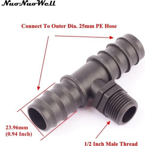 10pcs 1/2" Thread To 25mm Garden Hose Barbed Tee Connectors Irrigation Water Pipe Fittings Greenhouse Watering System Parts