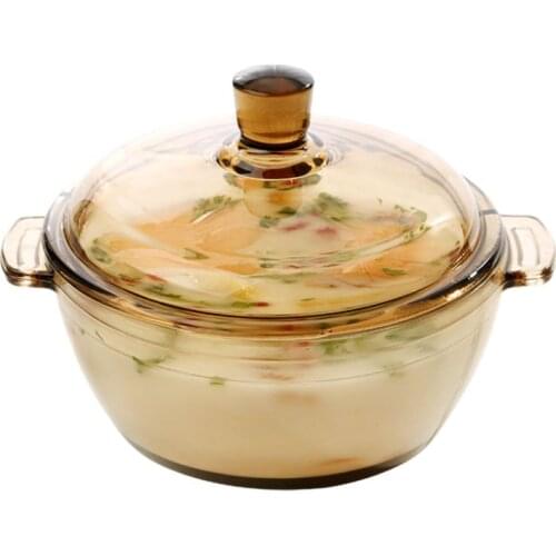 Glass Saucepan Stove Pot For Kitchen Brown Glass With Lid Binaural Instant Noodle Bowl Fruit Salad Crystal Pot Microwave Oven