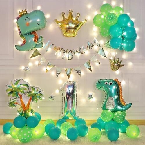 GY Dinosaur Theme Birthday Decoration Scene Layout Baby Children Boy 1 Year Old Happy Background Wall Balloon Supplies