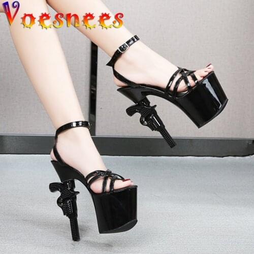 Voeseees Brand Ladise Summer New Sandals Strange Style Gun Heel Womens shoes High Heels Sexy Platform Striper pole Dance Shoes