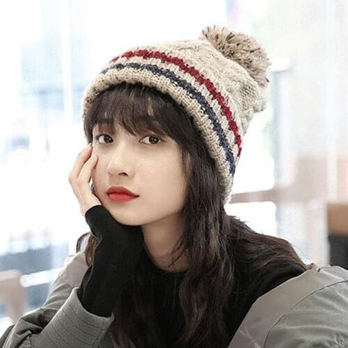 High Quality Beanies Acrylic Fur Ball Cap Pompoms Winter Hat For Women Girl Ski Hat Knitted Warm Skullies Cap
