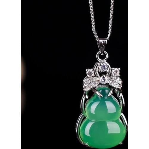 Fine jewelry 925 inlaid jade gourd couple clavicle to ward off evil and safeguard peace