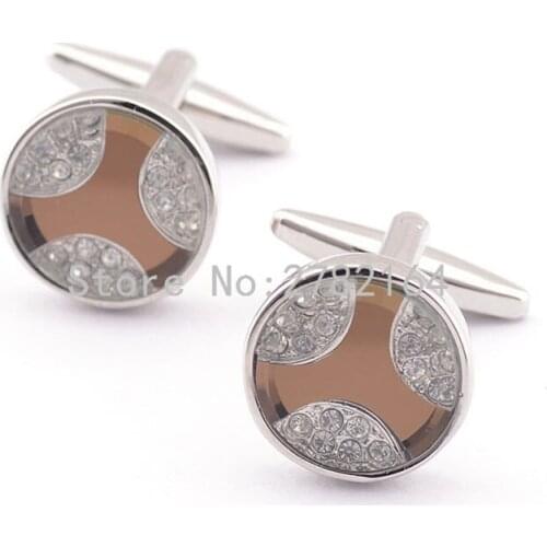 High circular glass crystal cufflinks men shirts cufflinks cuff free shipping