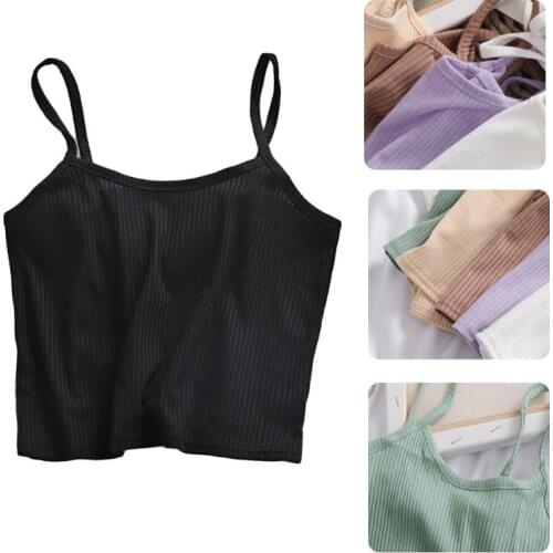 Women Summer Sleeveless Cropped Tank Top Ribbed Knitted Plain Solid Color Slim Camisole Spaghetti Strap Basic Sling Vest