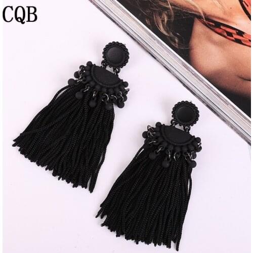 Fringed ladies Tassel earrings bohemian style long earrings geometric fashion pendant gift statement black earrings female Boho