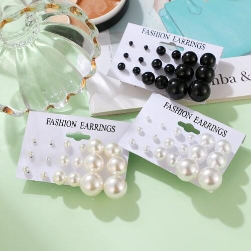 Women Elegant Fashion Oversized Pearl Earrings Set Korean Black White Beige Pearl Earrings Statement Women Wedding Jewelry Gifts