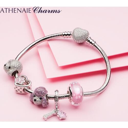 ATHENAIE 925 Sterling Silver CZ Elegant Poodle Puppy Dog Charms Animal Pet Paw Prints Bead Fit Bracelet For Women Pet Lover