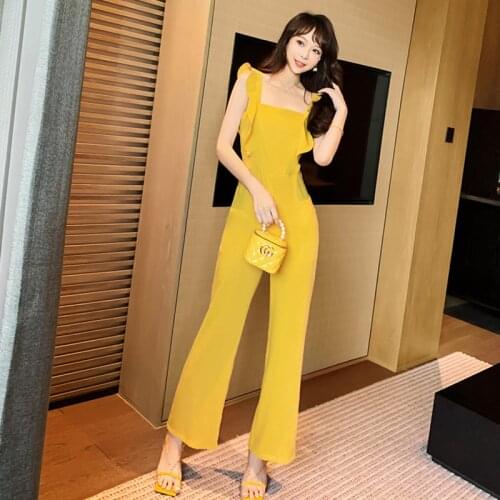 Fashion Women Elegant OL Vintage Sexy Strap Ruffle Beach Jumpsuits Backless Sleeveless Streetwear Wide Leg Loose Rompers Female
